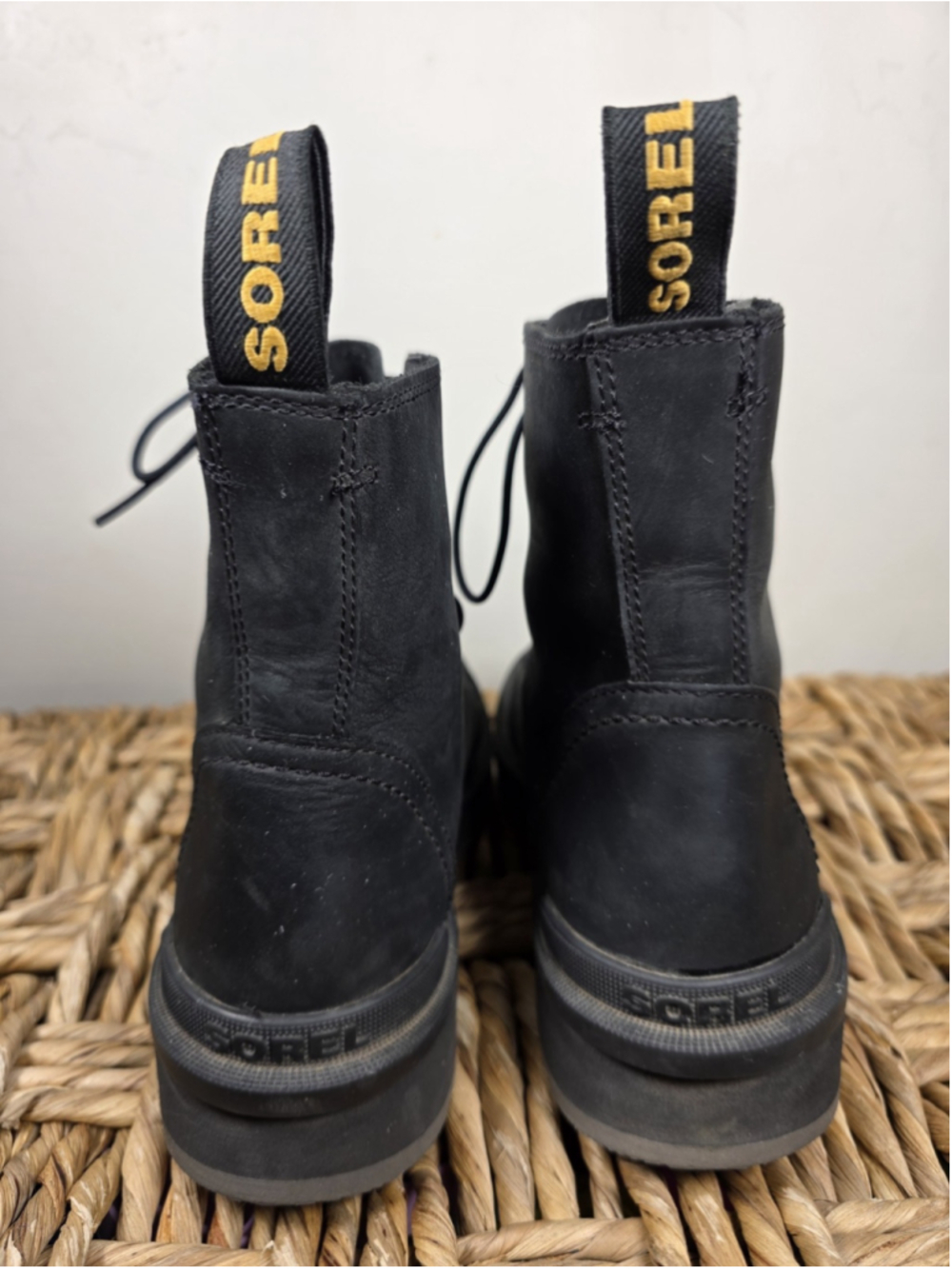 SOREL Hi-Line Lace Boots Women 6.5 Black Leather Waterproof Combat Ankle - Picture 5 of 10